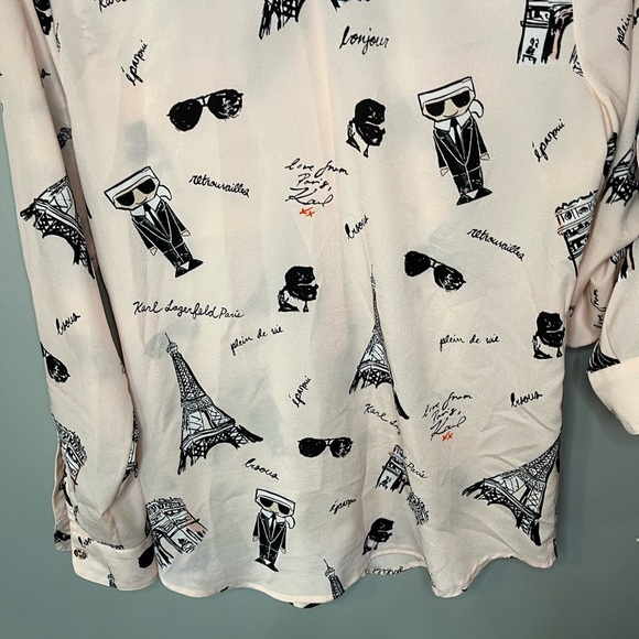 Karl Lagerfeld Paris Printed Baby Pink Button Down Top - Picture 8 of 11